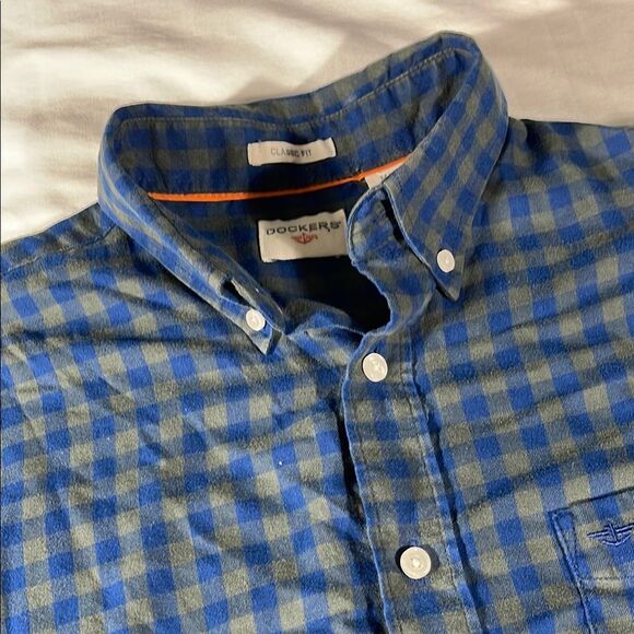 Dockers mens navy green gingham Classic long sleeve button down shirt - size M - Picture 1 of 9